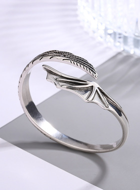 4215欧美跨境新款天使与恶魔翅膀手镯个性泰银复古做旧羽毛手环潮