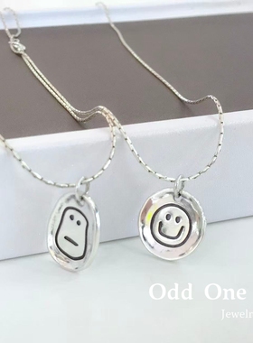 Odd One 做旧925银今日心情小银饼吊坠短项链