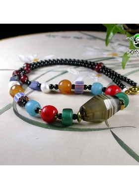 清代老玛瑙老琉璃多宝项链颈链