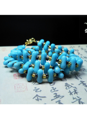 蓝色琉璃毛毛虫女士项链锁骨链