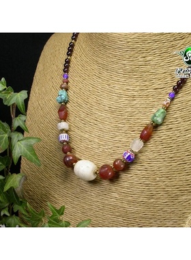 实物拍照mz3249 不还价多宝水晶琉璃项链清代雪巴琉璃锁骨链