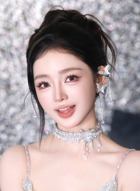 水舞H2285 高级感新娘婚纱耳饰精致轻奢蝴蝶水钻流苏公主耳环耳夹