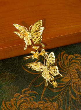 水舞I0047 龙凤褂秀禾新娘指环金色花朵蝴蝶戒指中式婚礼拍照配饰