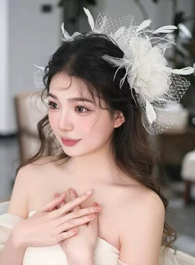 水舞B3031 仙气立体羽毛花朵新娘头饰白纱头花森系气质婚纱发饰