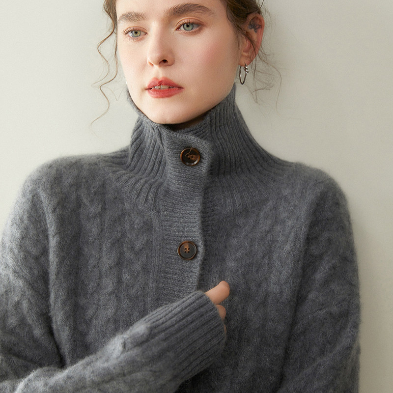 重磅三股加厚山羊绒开衫女高领麻花针织毛衣宽松慵懒风羊绒衫外套,淘宝优惠券,粉丝福利购,淘宝优惠卷