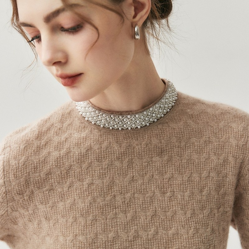 高级感重工钉珠山羊绒衫女半高领加厚提花针织毛衣宽松打底羊毛衫,淘宝优惠券,粉丝福利购,淘宝优惠卷