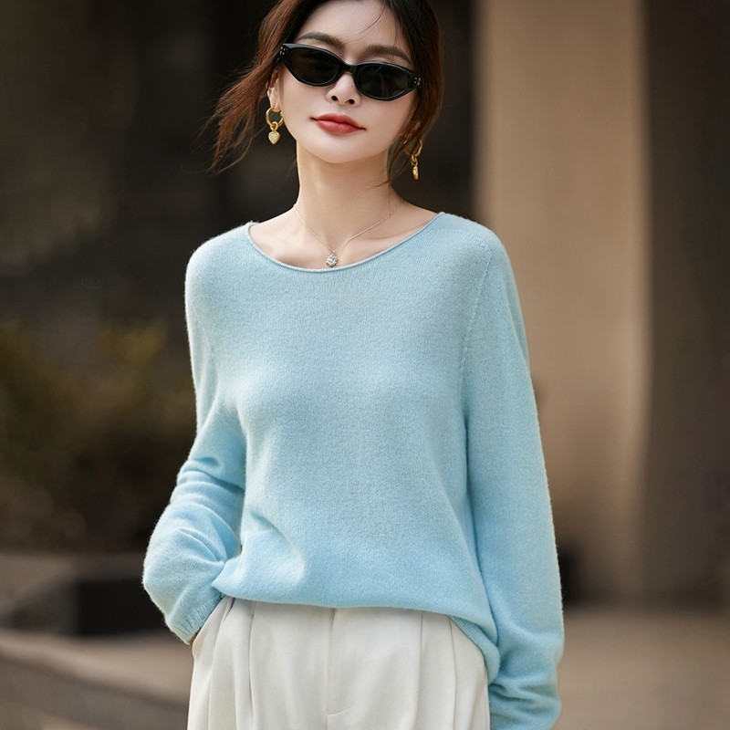 100%纯羊毛衫女一线成衣卷边圆领针织长袖毛衣宽松无缝羊绒衫打底,淘宝优惠券,粉丝福利购,淘宝优惠卷