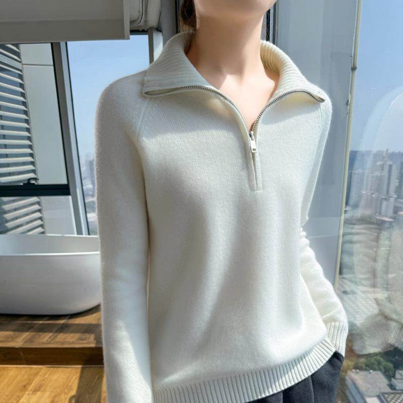 2024秋100%纯羊毛衫女半开领拉链加厚针织毛衣宽松羊绒衫打底上衣,淘宝优惠券,粉丝福利购,淘宝优惠卷