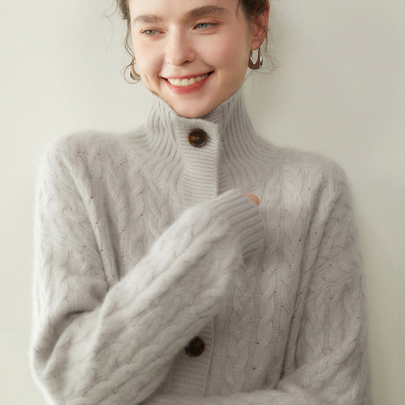 重磅三股加厚山羊绒开衫女高领麻花针织毛衣宽松慵懒风羊绒衫外套,淘宝优惠券,粉丝福利购,淘宝优惠卷