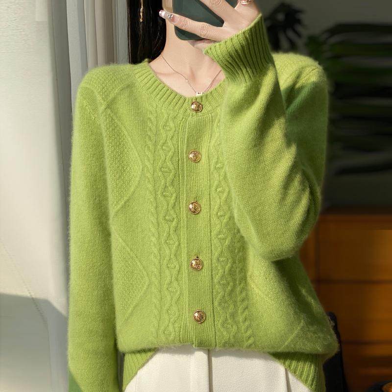 100%纯羊毛开衫女圆领小香风菱形扭花针织外套毛衣加厚羊绒衫上衣,淘宝优惠券,粉丝福利购,淘宝优惠卷