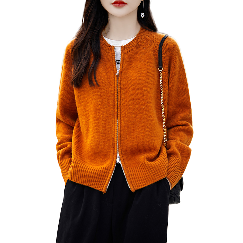 100%纯羊毛开衫女圆领双拉链加厚长袖外套毛衣宽松短款羊绒衫外搭,淘宝优惠券,粉丝福利购,淘宝优惠卷