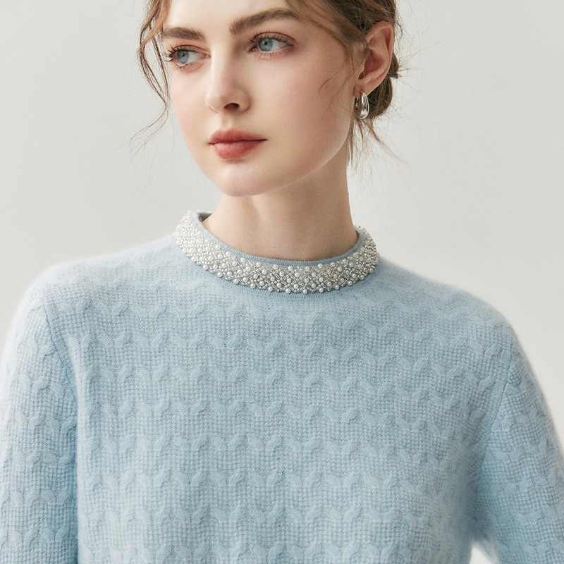 高级感重工钉珠山羊绒衫女半高领加厚提花针织毛衣宽松打底羊毛衫,淘宝优惠券,粉丝福利购,淘宝优惠卷