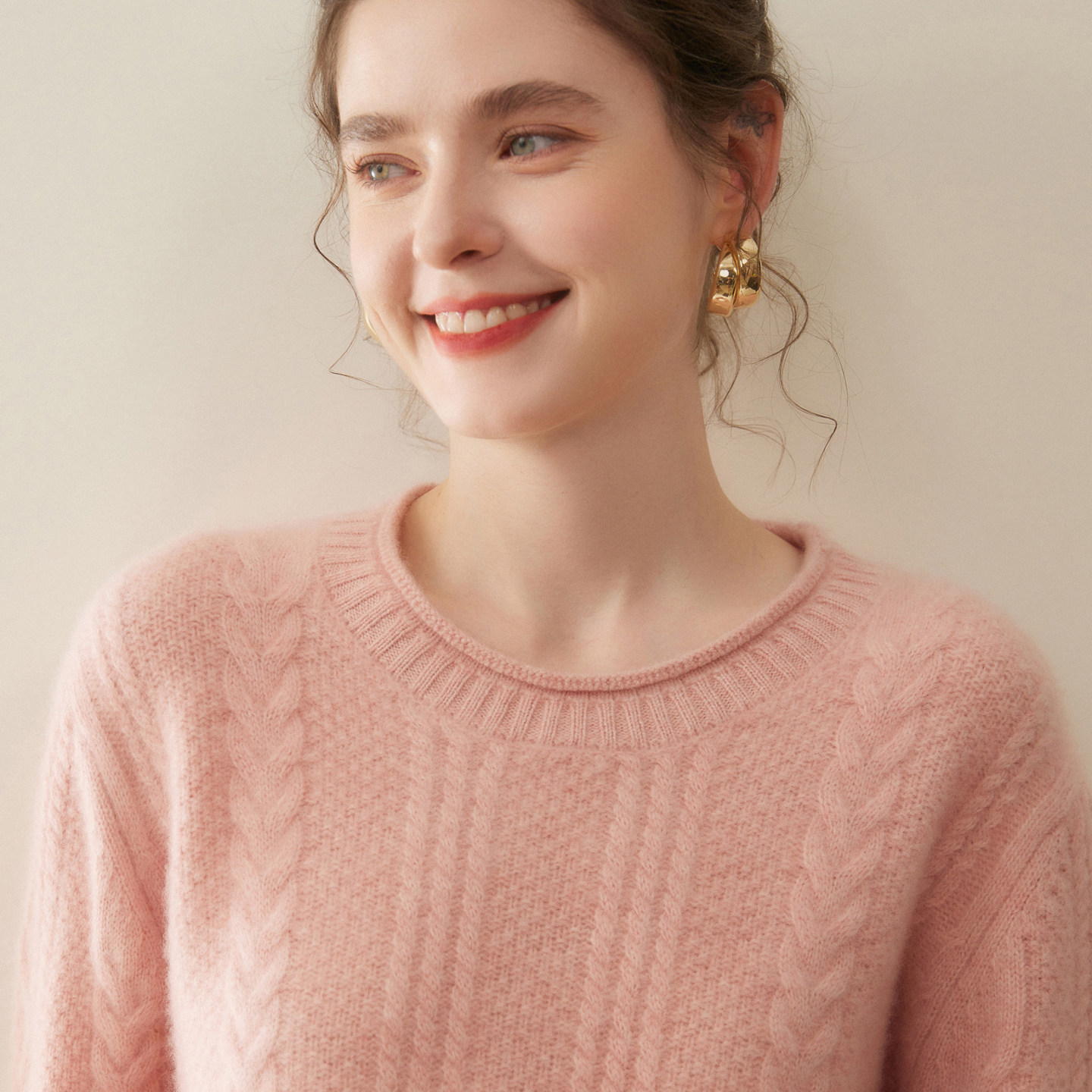 重磅三股加厚山羊绒衫女圆领绞花毛衣加厚针织打底衫宽松羊毛上衣,淘宝优惠券,粉丝福利购,淘宝优惠卷