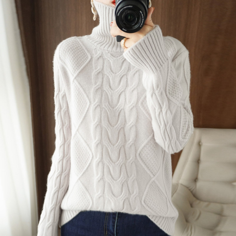 25秋冬新款100%纯羊毛衫女高领麻花加厚慵懒风套头长袖针织羊绒衫,淘宝优惠券,粉丝福利购,淘宝优惠卷
