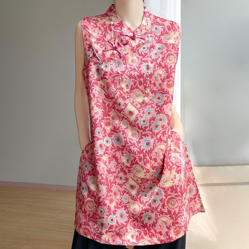 New Chinese style national style satin silk vest top as base layer