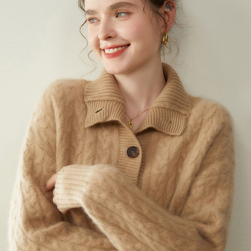 重磅三股加厚山羊绒开衫女高领麻花针织毛衣宽松慵懒风羊绒衫外套,淘宝优惠券,粉丝福利购,淘宝优惠卷