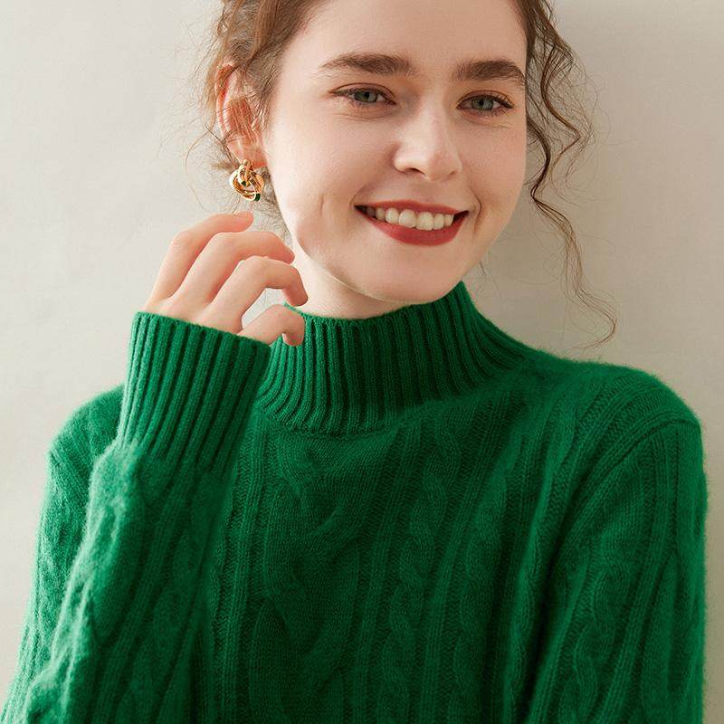 重磅三股加厚软糯感山羊绒衫女半高领扭花针织毛衣宽松羊绒打底衫,淘宝优惠券,粉丝福利购,淘宝优惠卷