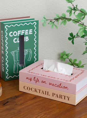 英文装饰书型抽纸盒子可打开收纳遥控器钥匙扣等小物件装饰书盒子