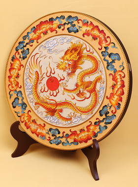祥龙碳盘摆件掐丝珐琅彩新中式客厅玄关桌面坐盘景泰蓝手工礼品