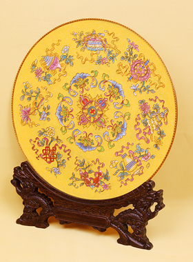 景泰蓝掐丝玄关铜盘摆件吉祥八宝