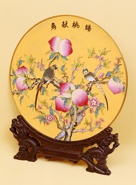 工艺品摆件玄关装饰盘诗翼铜中式