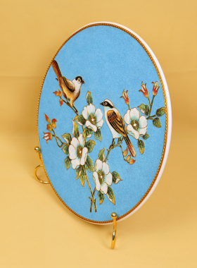 欧式花卉瓷盘摆件掐丝珐琅彩现代入户客厅玄关坐盘景泰蓝手工礼品