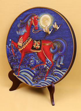 一马当先碳盘摆件掐丝珐琅彩新中式客厅玄关坐盘景泰蓝手工礼品