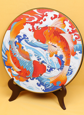 碳盘摆件太极鱼掐丝珐琅彩新中式玄关客厅桌面坐盘景泰蓝手工礼品