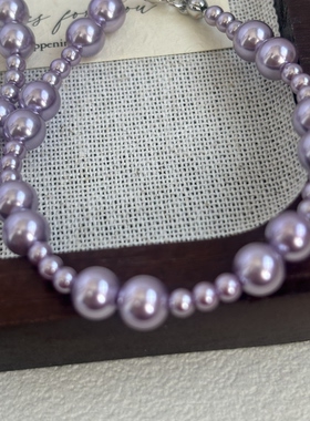 冷调紫罗兰仿珍珠手链6mm可调