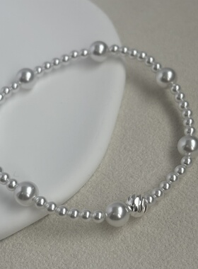 AYOUNG 施家珍珠手链清冷感3mm+6mm叠戴百搭银白串珠温柔气质手饰