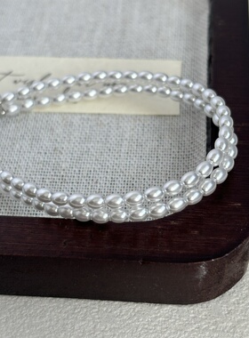 AYOUNG 冷白色双排米粒珍珠手链小众叠戴风气质通勤手饰高亮珍珠