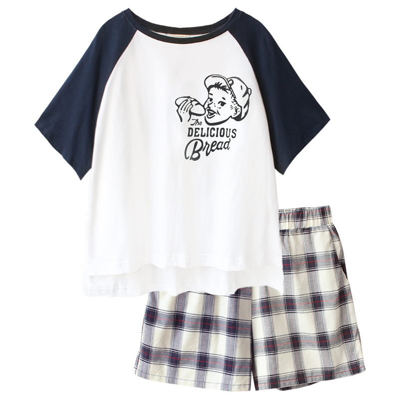 sunnyの睡衣倍儿舒服！日系情侣纯棉睡衣女夏天可爱卡通宽松款短袖家居服男士3