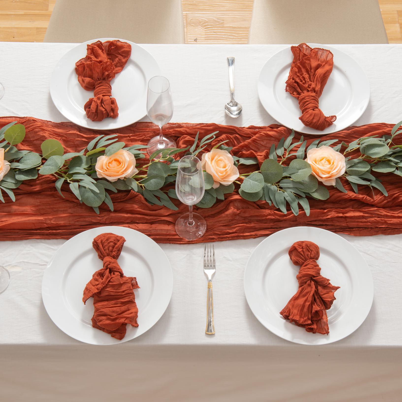 现货 桌旗压皱 皱布桌旗紫红色纱布半透明桌巾奶酪桌布婚礼派 - 图1