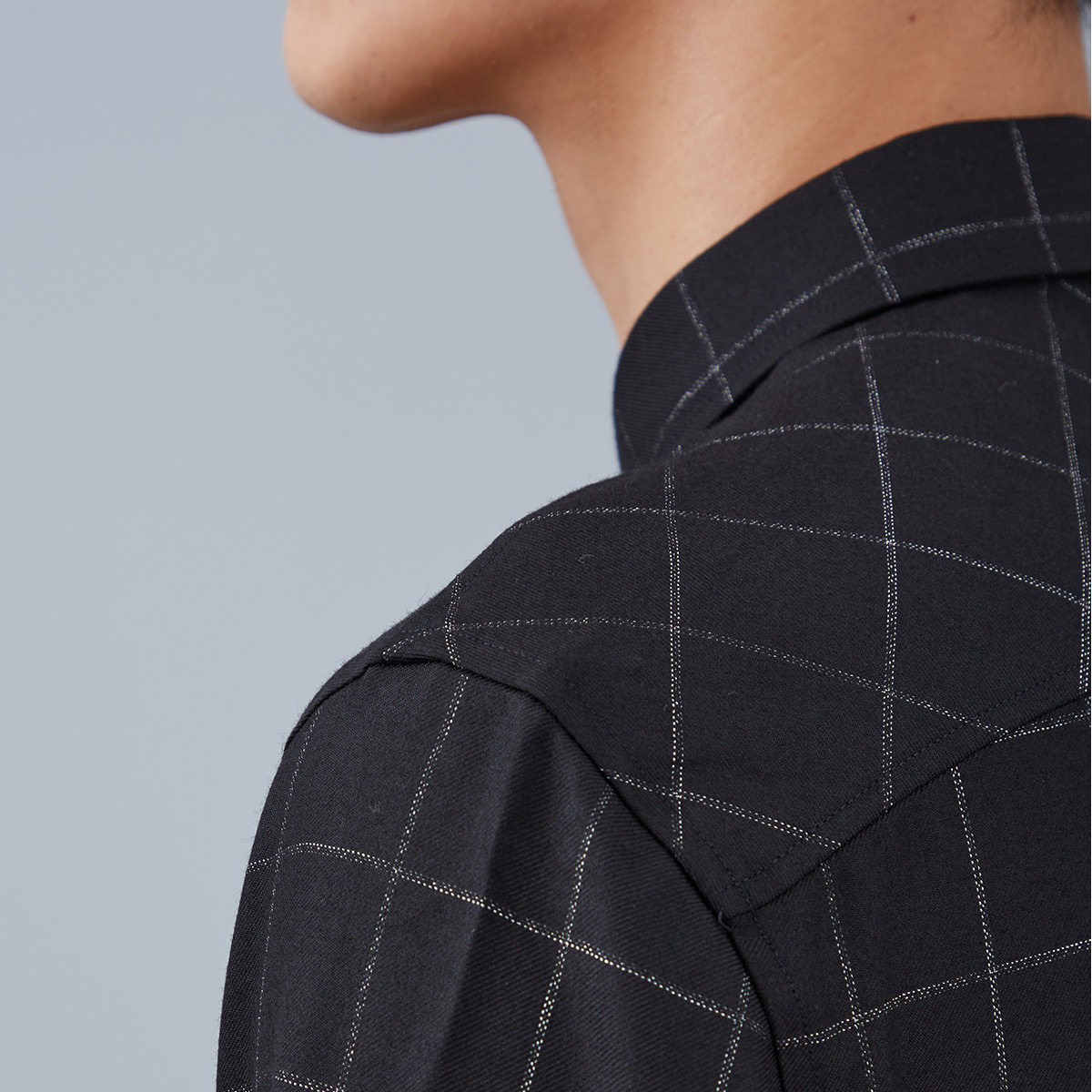 利郎官方长袖男羊毛修身港风衬衫 利郎衬衫