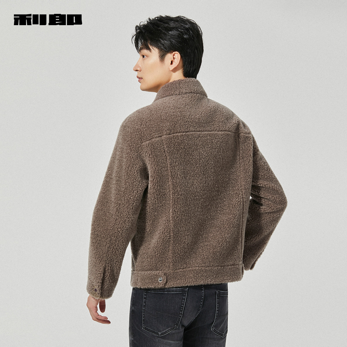 【纯绵羊毛】利郎奥莱短款皮草男2025冬季休闲男装羊羔绒翻领外套 - 图2