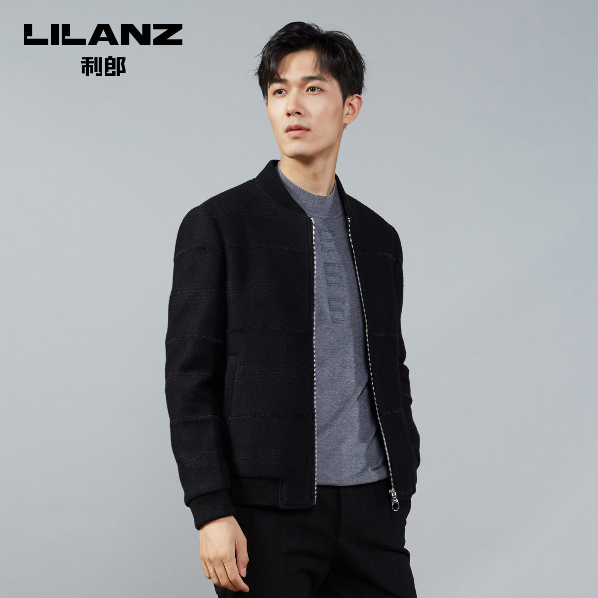 利郎官方毛呢男羊毛潮流棒球领夹克 利郎毛呢大衣