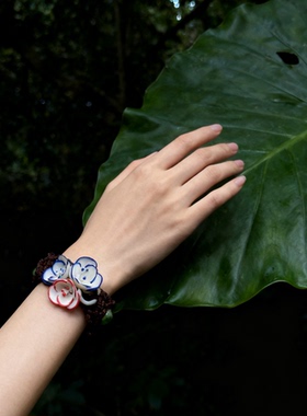 纯手工 古典陶瓷青花瓷手链手绳女文艺复古民族风百搭小众饰品