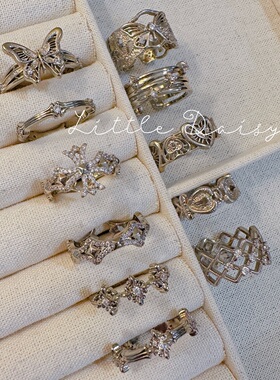 Little Daisy时髦知识分子中古百搭开口戒指蕾丝复古十字心锁指环