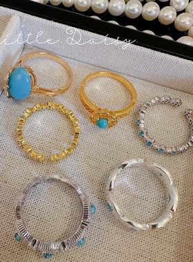 Little Daisy松石色优雅中古风个性小众特别感优雅百搭珐琅指环