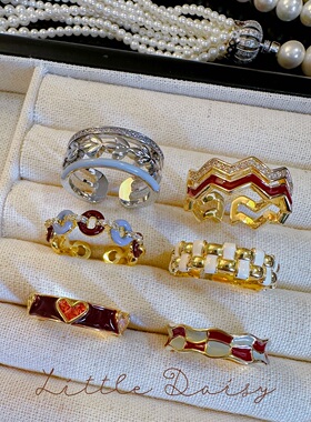 Little Daisy静奢樱桃红熟透了优雅雾蓝高级质感编织小众开口戒指