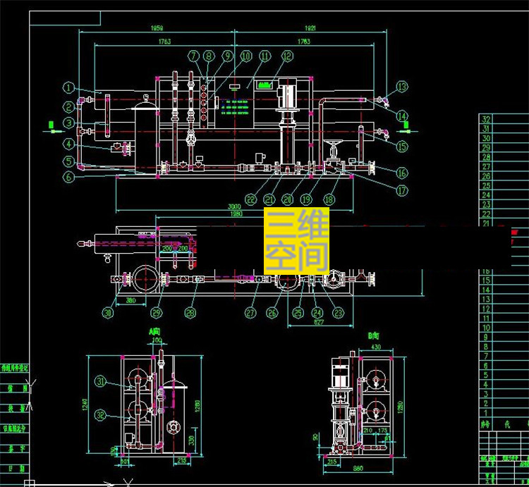 纯净水RO反渗透水处理设备净水机设备装置系统设计流程图CAD图纸-图3