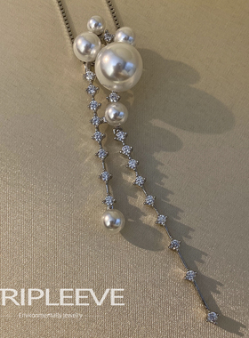 星河流萤通体925纯银长款流苏项链爆闪满天星吊坠小众轻奢锁骨链