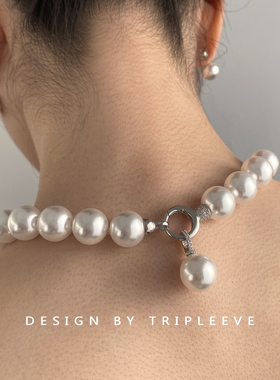 天然澳母贝珍珠冷光澳白龙珠大点位人造海水珍珠项链s925纯银扣头