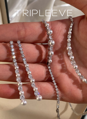 赵露思许妍同款高碳钻石珍珠项链满天星轻奢小众爆闪渐变女锁骨链