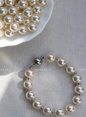 洗澡可戴不掉色！秋冬奶油金珍珠手链南洋金珠伴彩精致隔珠款钛钢