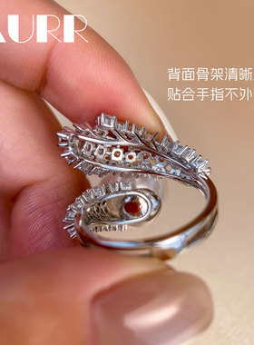 通体s925纯银彗星戒指人造澳白珍珠指环法式轻奢高级感开口戒满钻