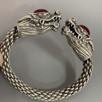 Ancient Play Old Objects White Brass silver Old silver Tibetan silver embossed braided tap bracelet Antique Old Stock Collection Old Bronze Ware