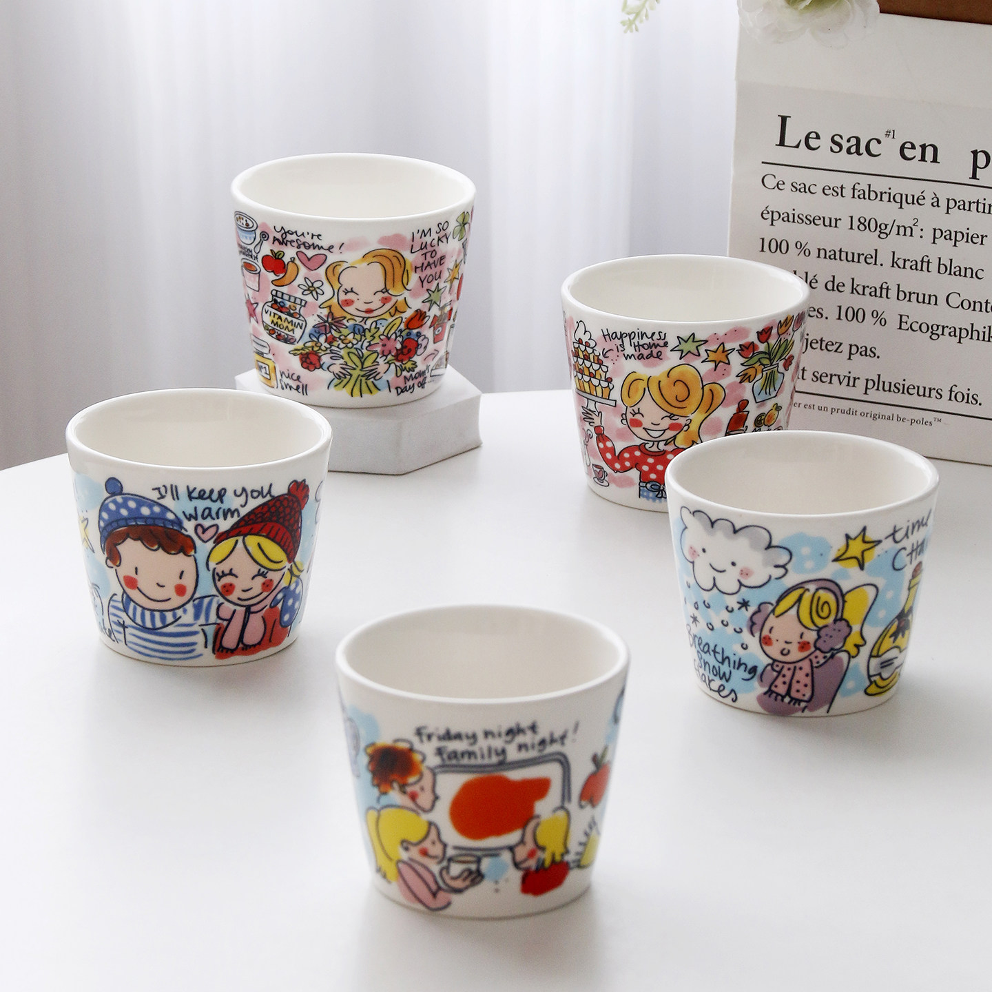 创意陶瓷小茶杯可爱卡通无把手小杯子家用可叠放品茗花茶咖啡水杯,淘宝优惠券,粉丝福利购,淘宝优惠卷