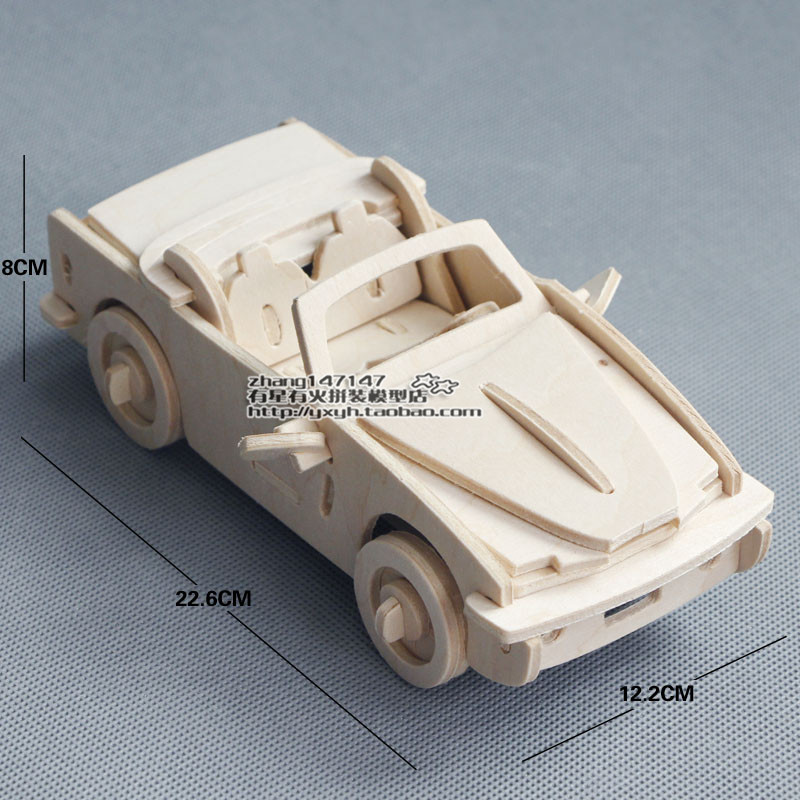 儿童益智玩具小男孩子3D立体拼图木头手工组装拼装小跑车汽车模型 - 图1