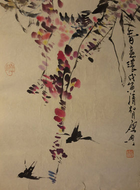 乍启典传统水墨燕子花鸟国画中式客厅中堂画包纯手绘字画捡漏收藏